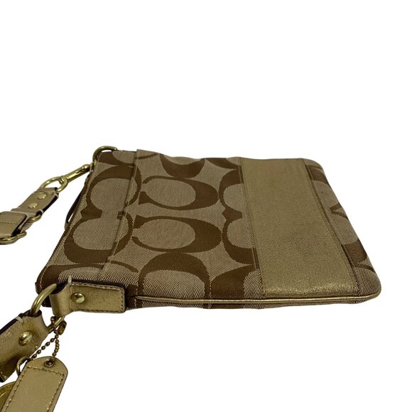 Coach Signature Logo Tan Jacquard Gold 40758 Swingpack Crossbody Shoulder Bag - Picture 10 of 16